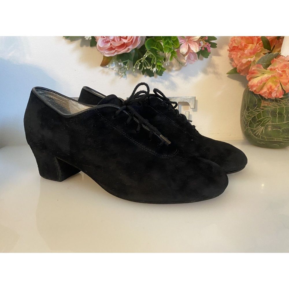 Vintage Celebrity‎ Suede Handmade In USA Black Lace Up Heel Shoes Women Size 7.5